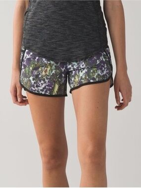 lululemon athletica Printed Running Shorts in Purple, Green & Black